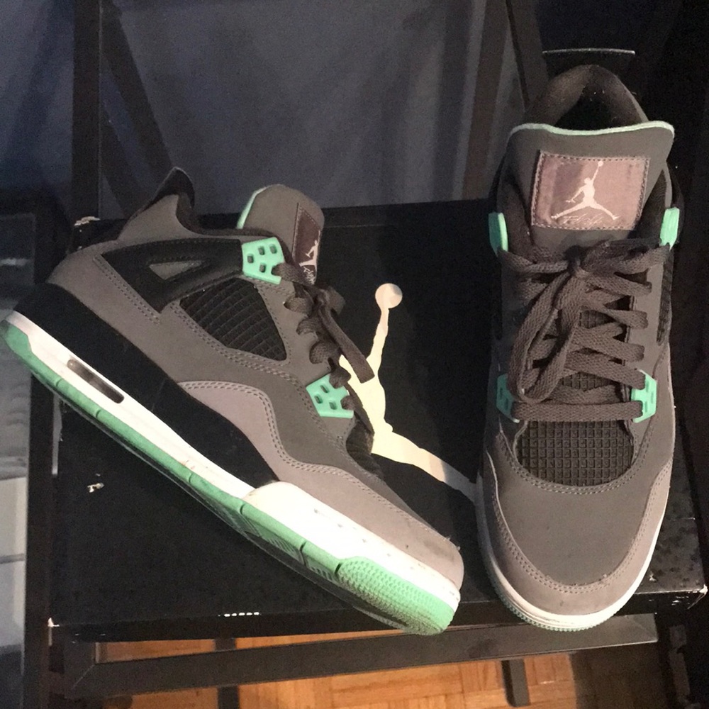 Worn Grey and mint grey Jordan 4
